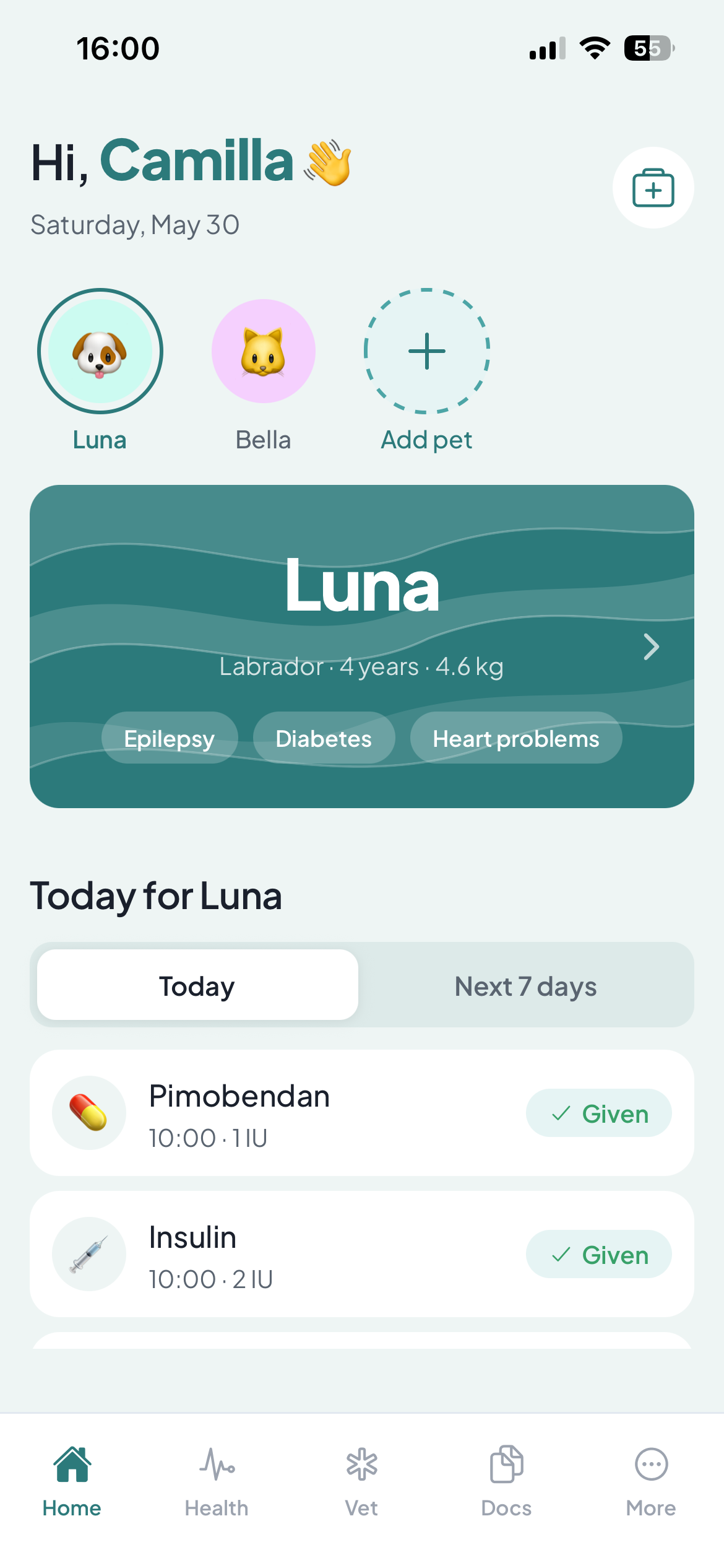 Sereno — app home screen